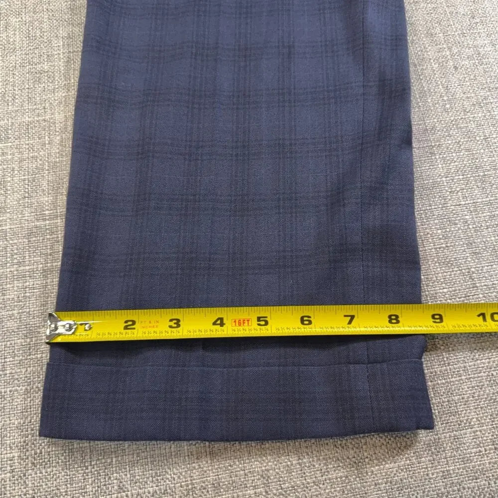 Ralph Lauren Mens Dress Pants 36x30 Navy Plaid Pleated Cuffed Stretch